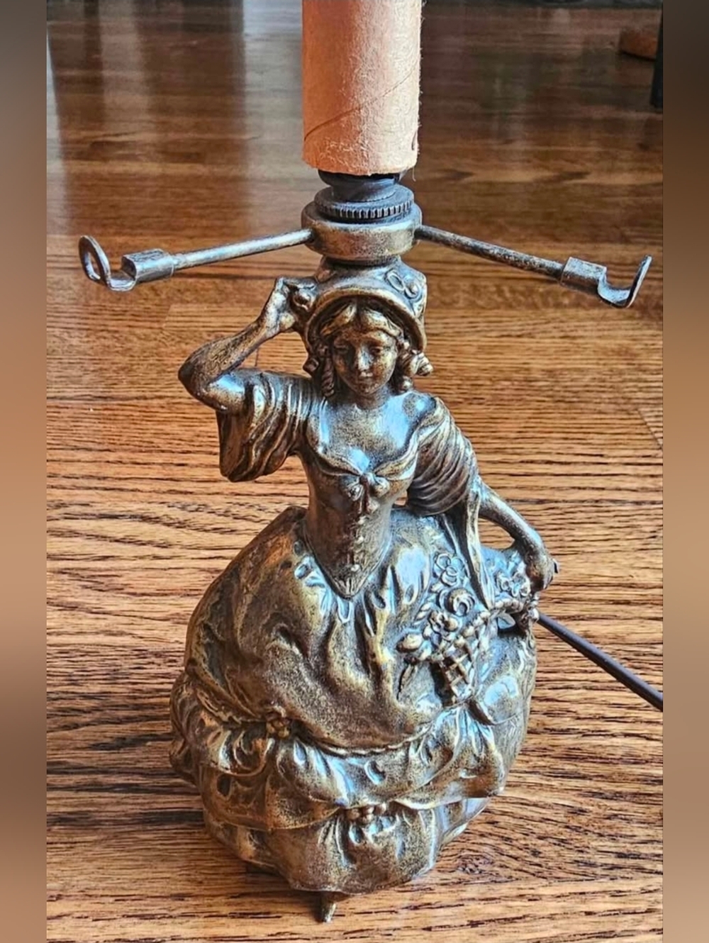 Ornate Victorian Lady Table Lamp Base in Antique Gold
